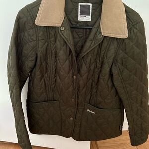 Barbour Green and Tan Utility Jacket with Quilted Design